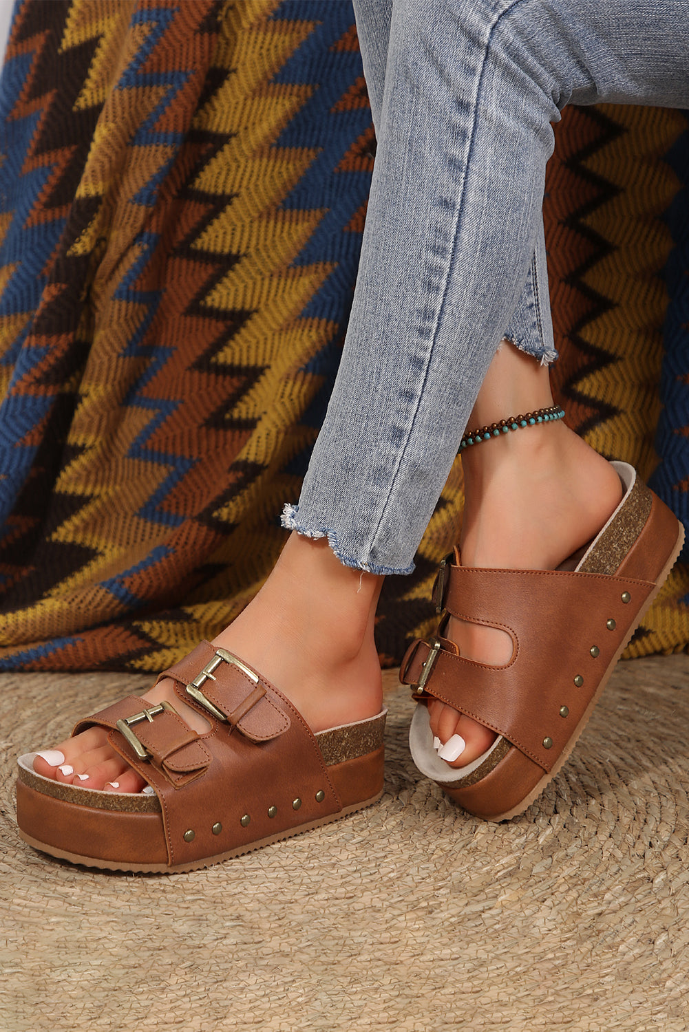 Chestnut Dual Studded Platform Sandals