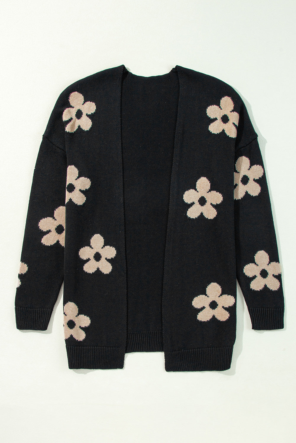 Black Floral Knitted Loose Cardigan