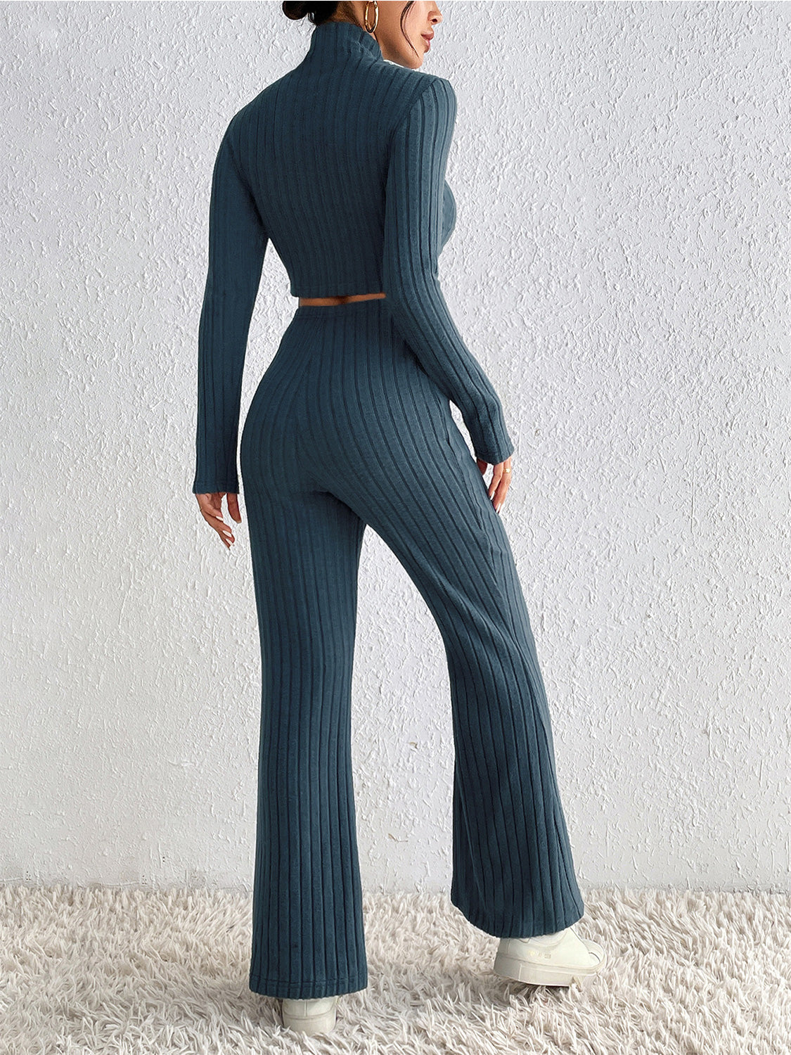 Ribbed Cropped Sweater & Pants Set