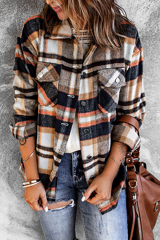 Neutral Plaid Pocketed Shacket