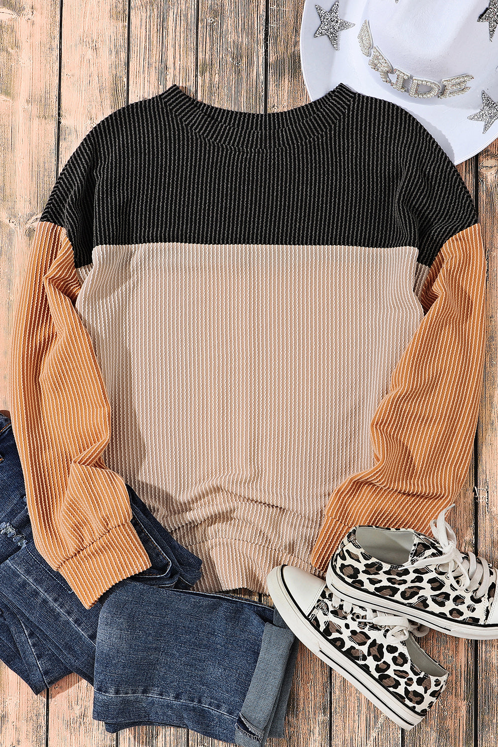 Color Block Ribbed Long Sleeve