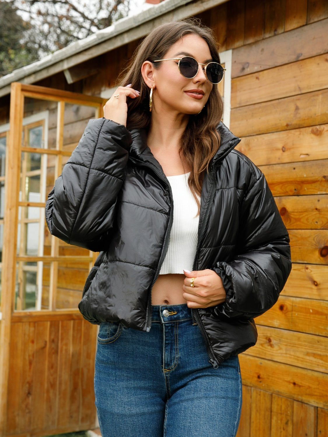 Zip-Up High Neck Puffer Coat