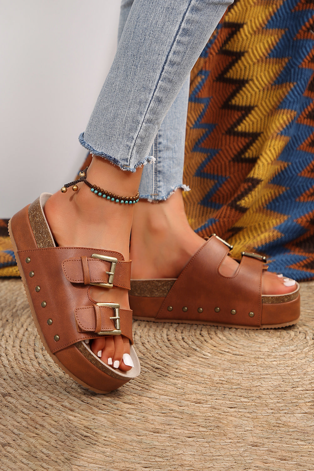 Chestnut Dual Studded Platform Sandals