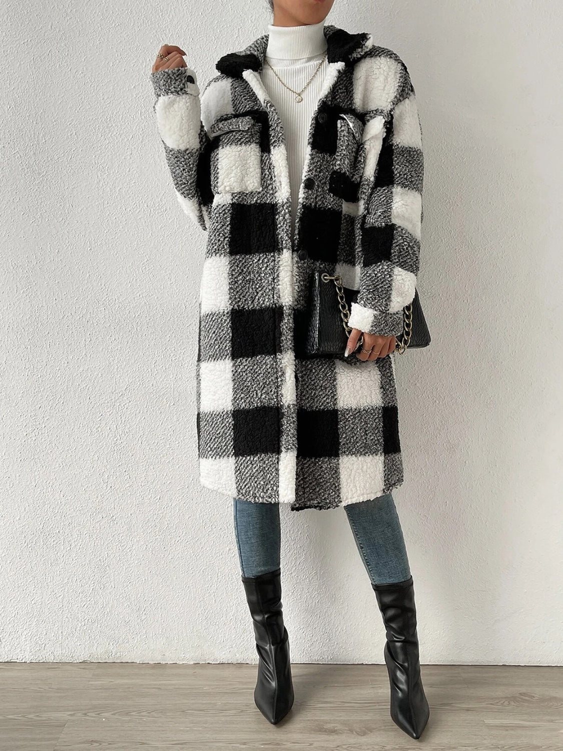 Plaid Collared Button Coat