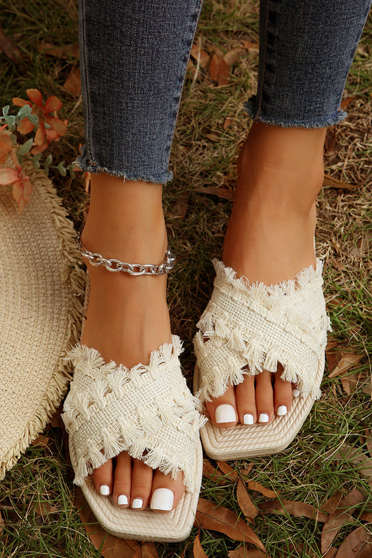 Tassel Woven Flat Sandals