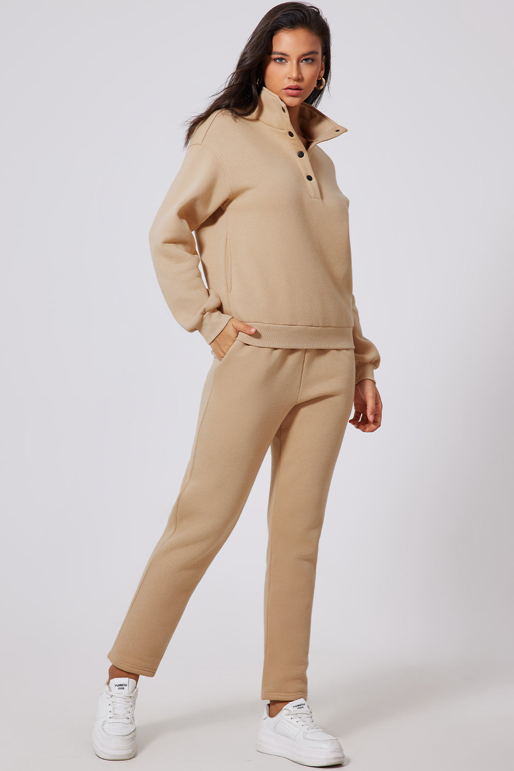 Half-Button Sweatshirt & High Waist Sweatpants Set