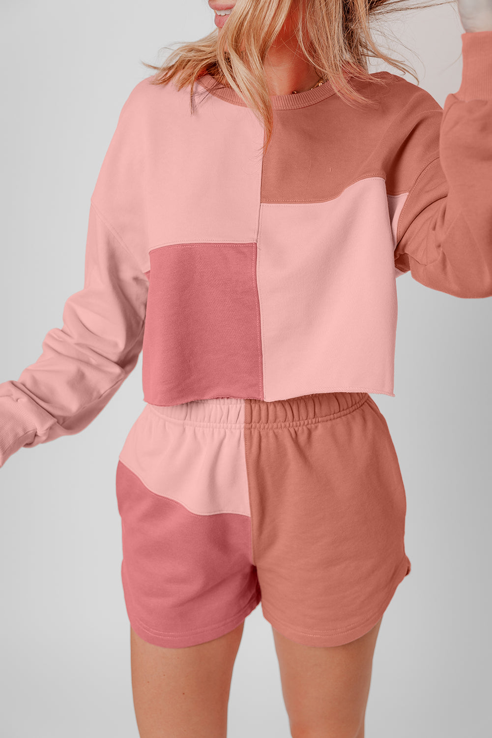 Peach Blossom Colorblock Long Sleeve & Shorts Set