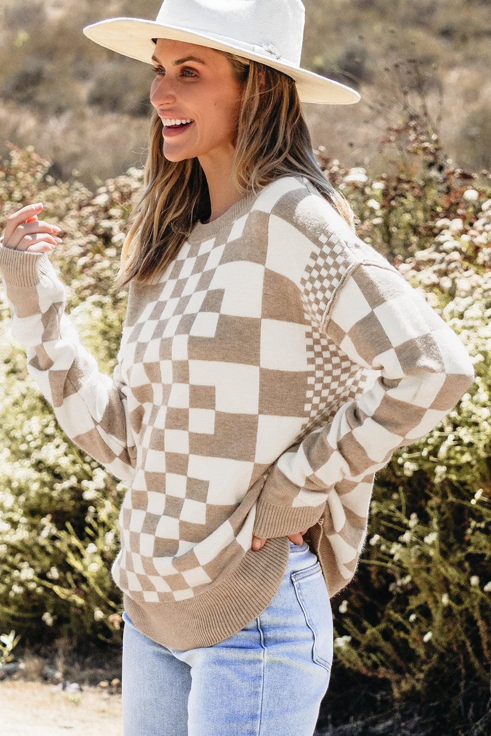 Khaki Checkered Sweater