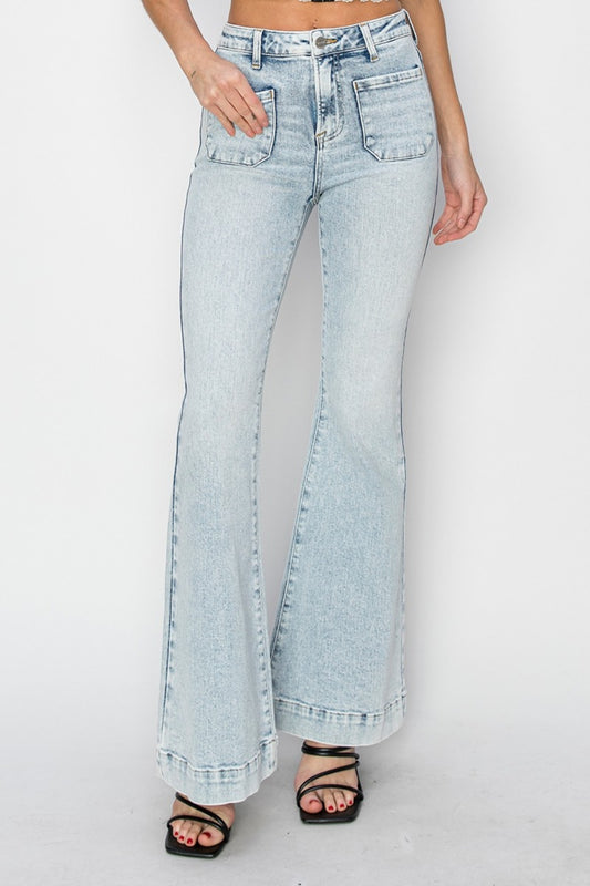 High Rise Front Pocket Flare Jeans