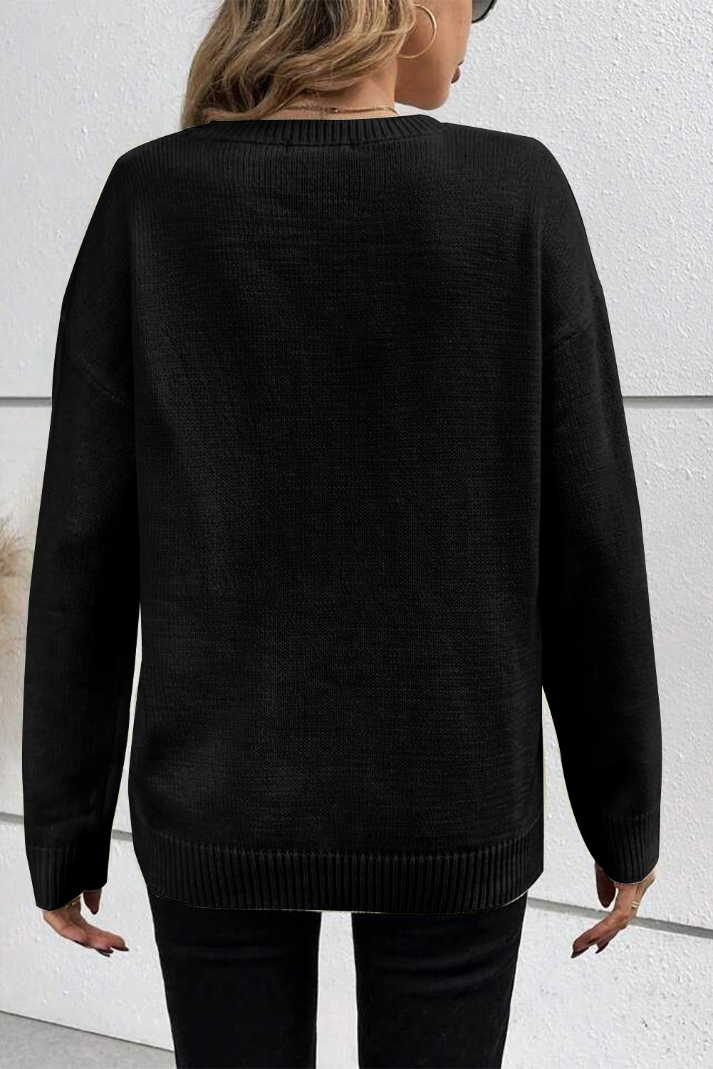 Black Boo Knitted Drop Shoulder Sweater