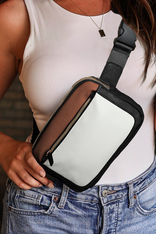 White Leather Colorblock Crossbody