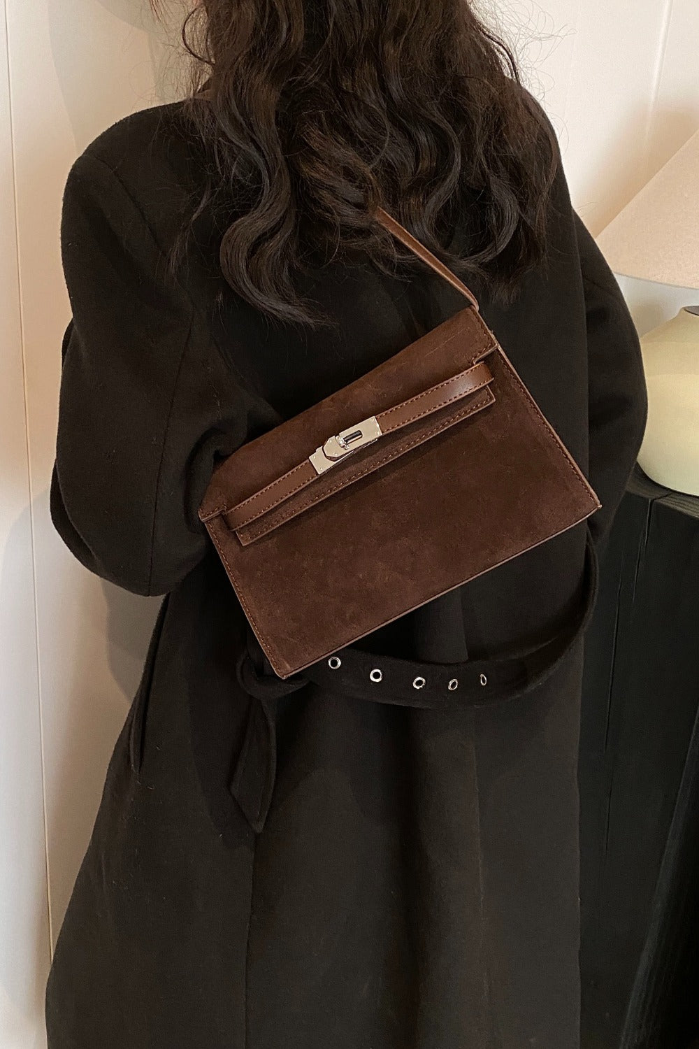 Suede Leather Strap Shoulder Bag