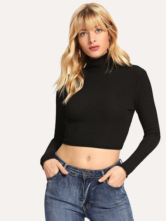 Backless Cropped Turtleneck