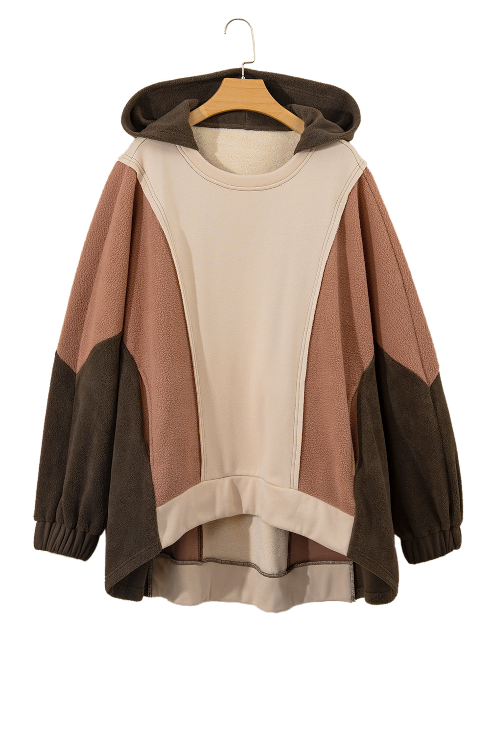 Plus Size Brown Colorblock Hoodie