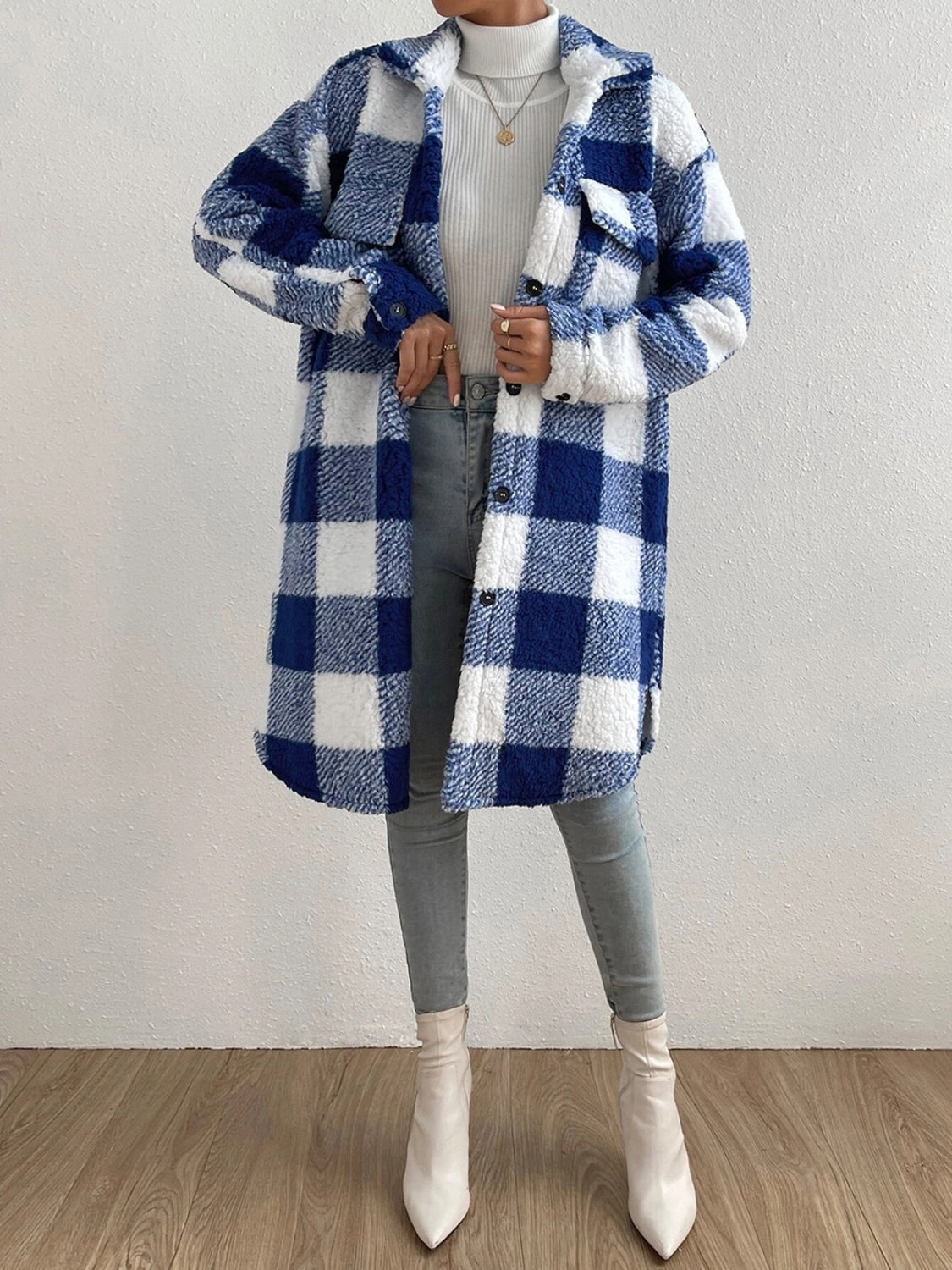 Plaid Collared Button Coat