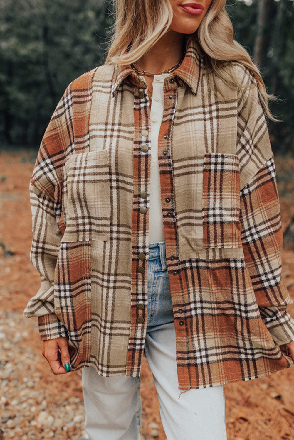 Khaki Plaid High Low Shacket