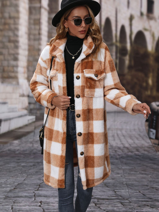 Plaid Collared Neck Coat