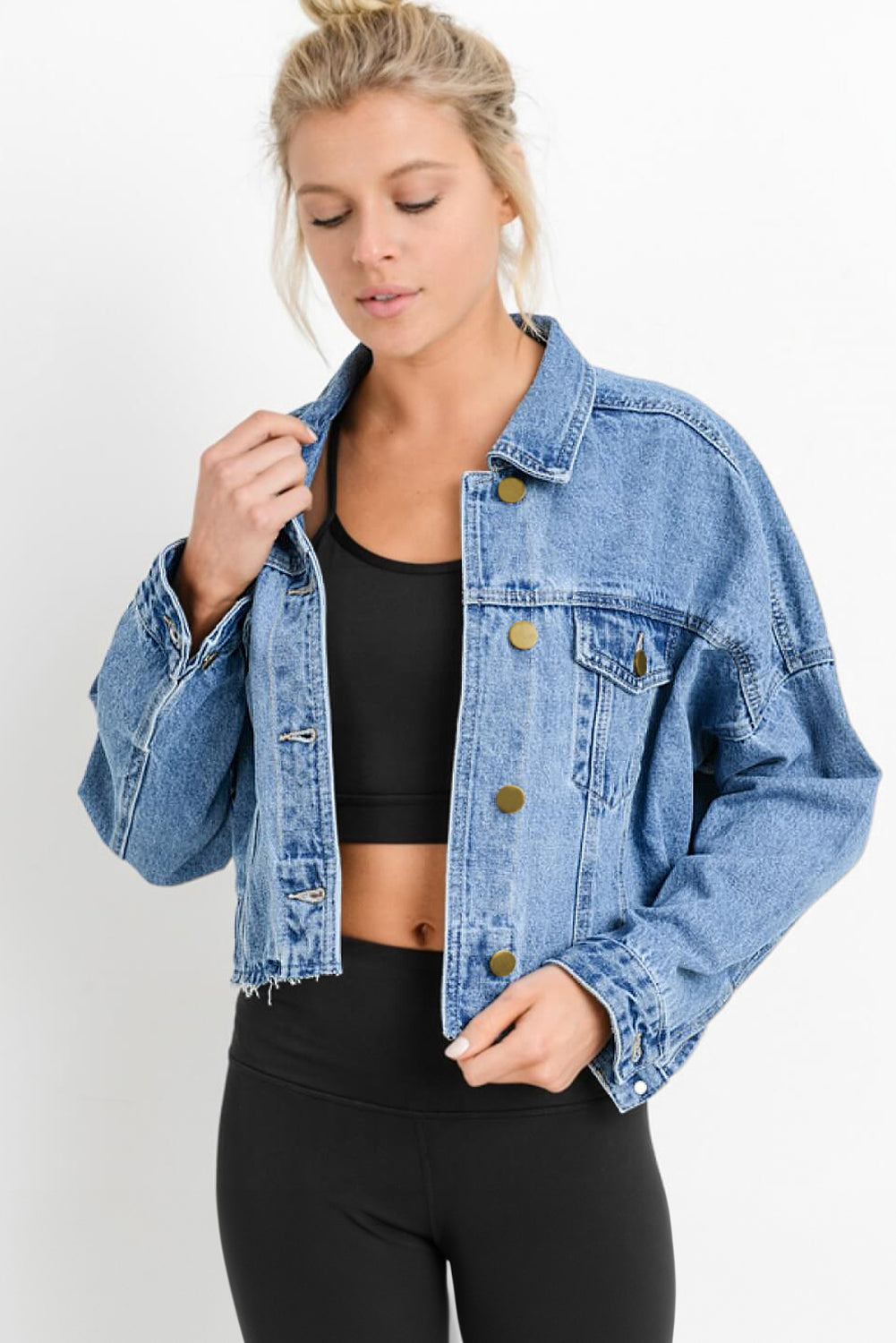 Medium Wash Chunky Cropped Denim Jacket