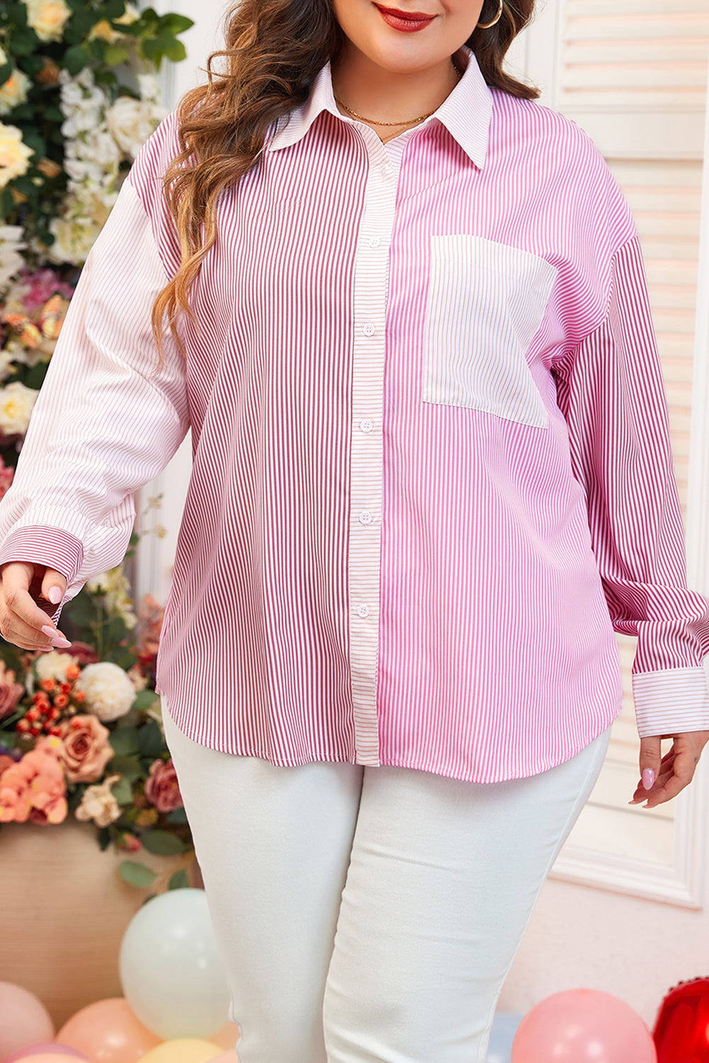 Plus Size Pink Colorblock Top