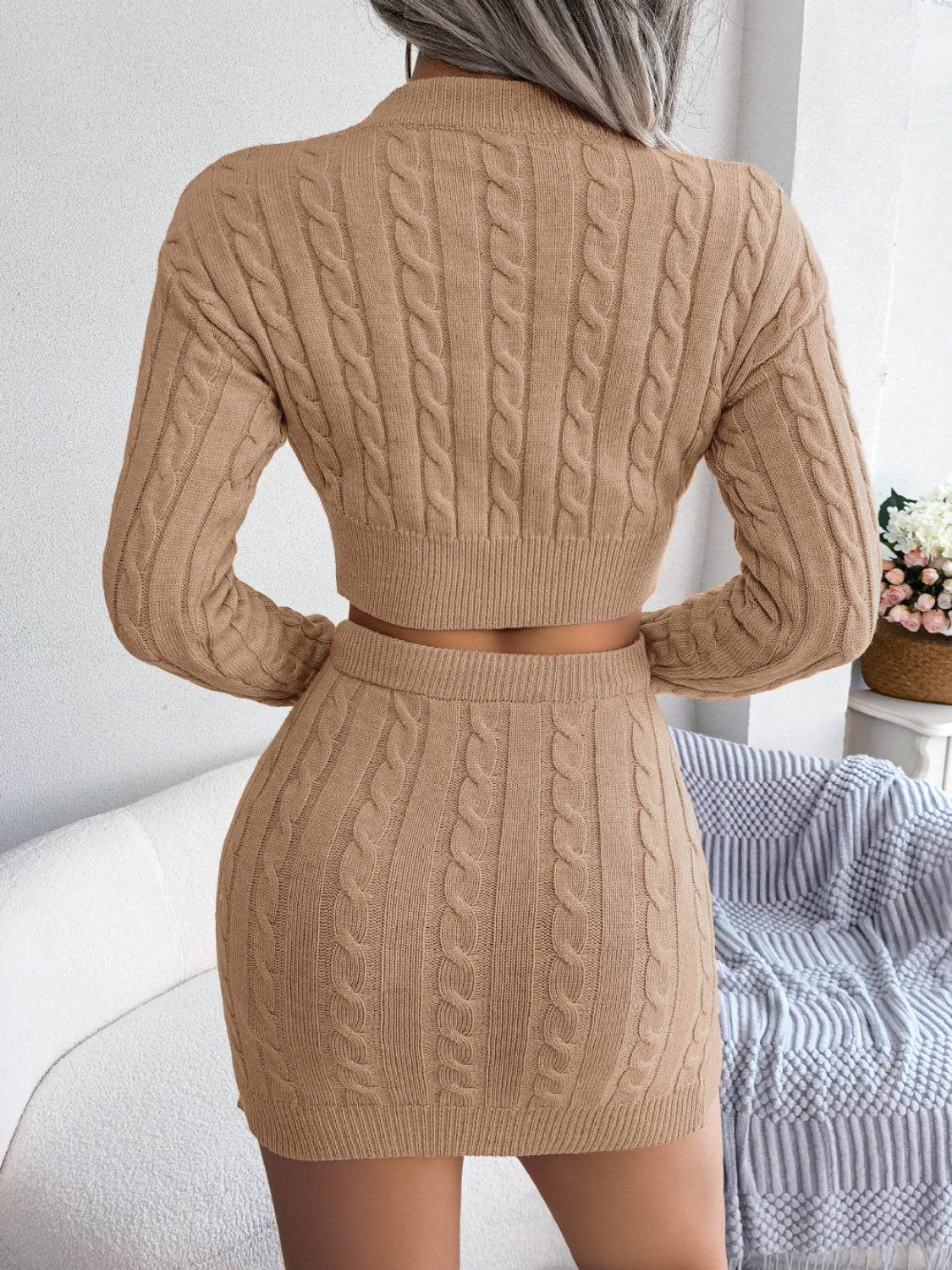 Cable-Knit Top & Skirt Sweater Set