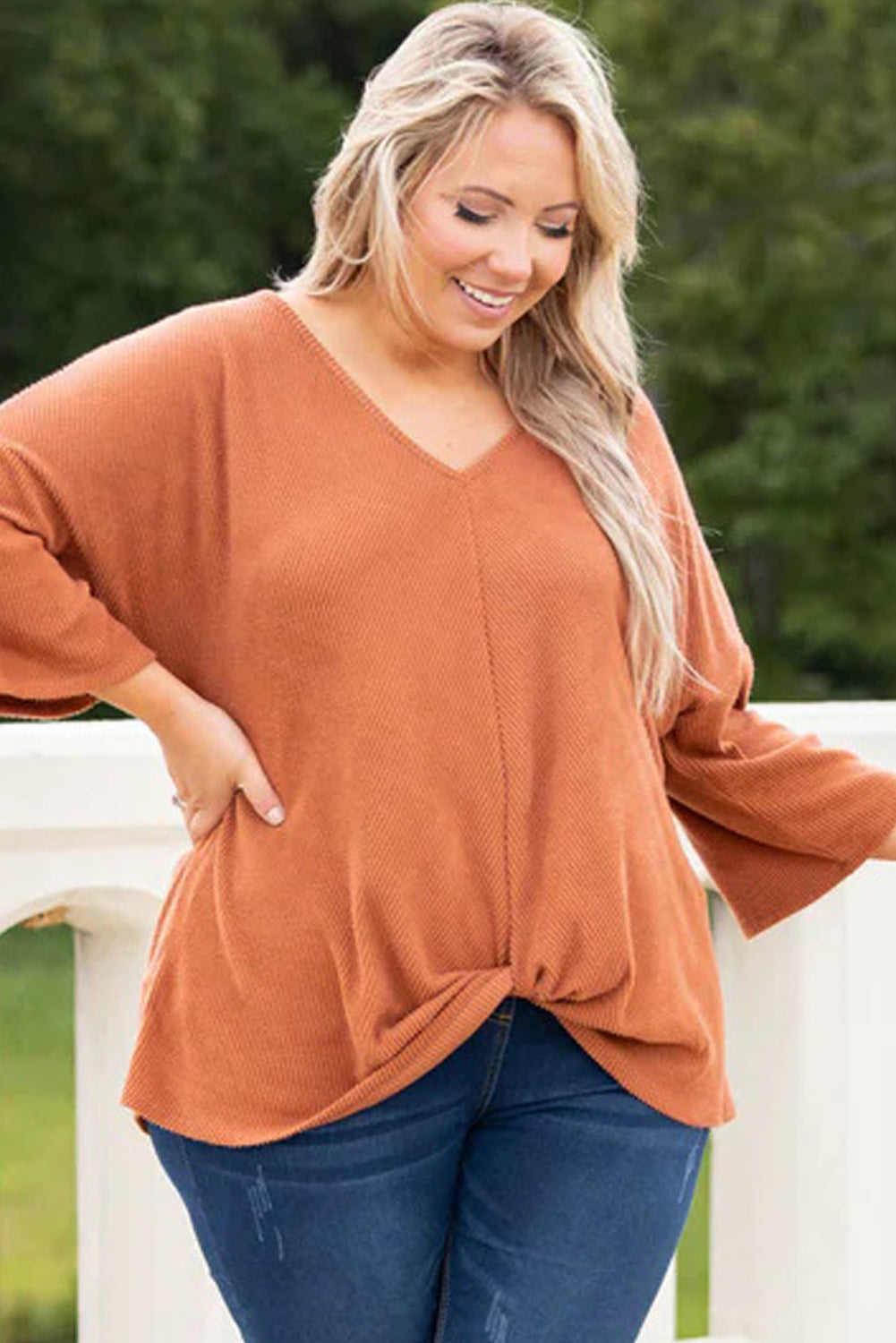 Plus Size Twist Hem Ribbed Top