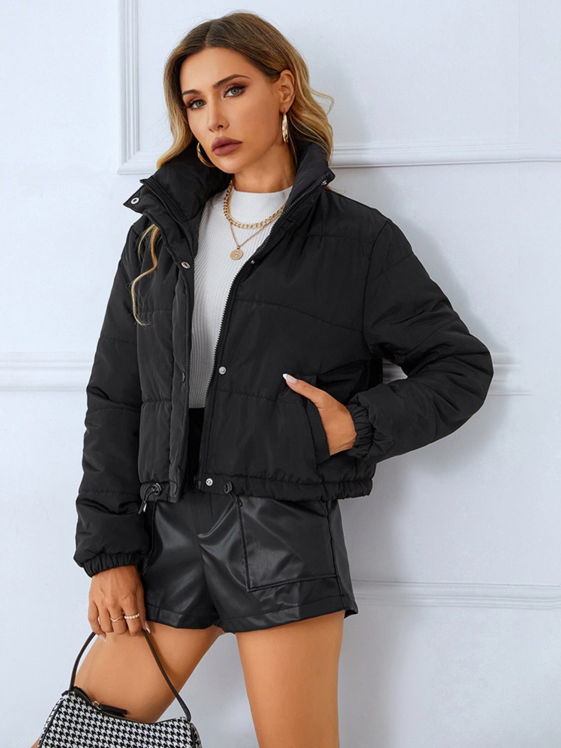 Snap & Zip Cropped Winter Coat