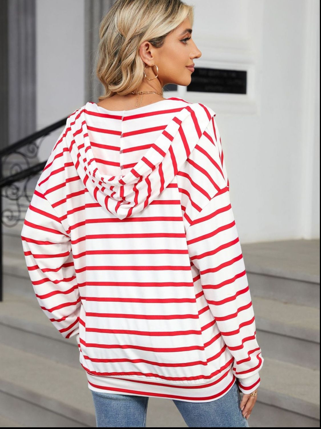 Drawstring Striped Hoodie