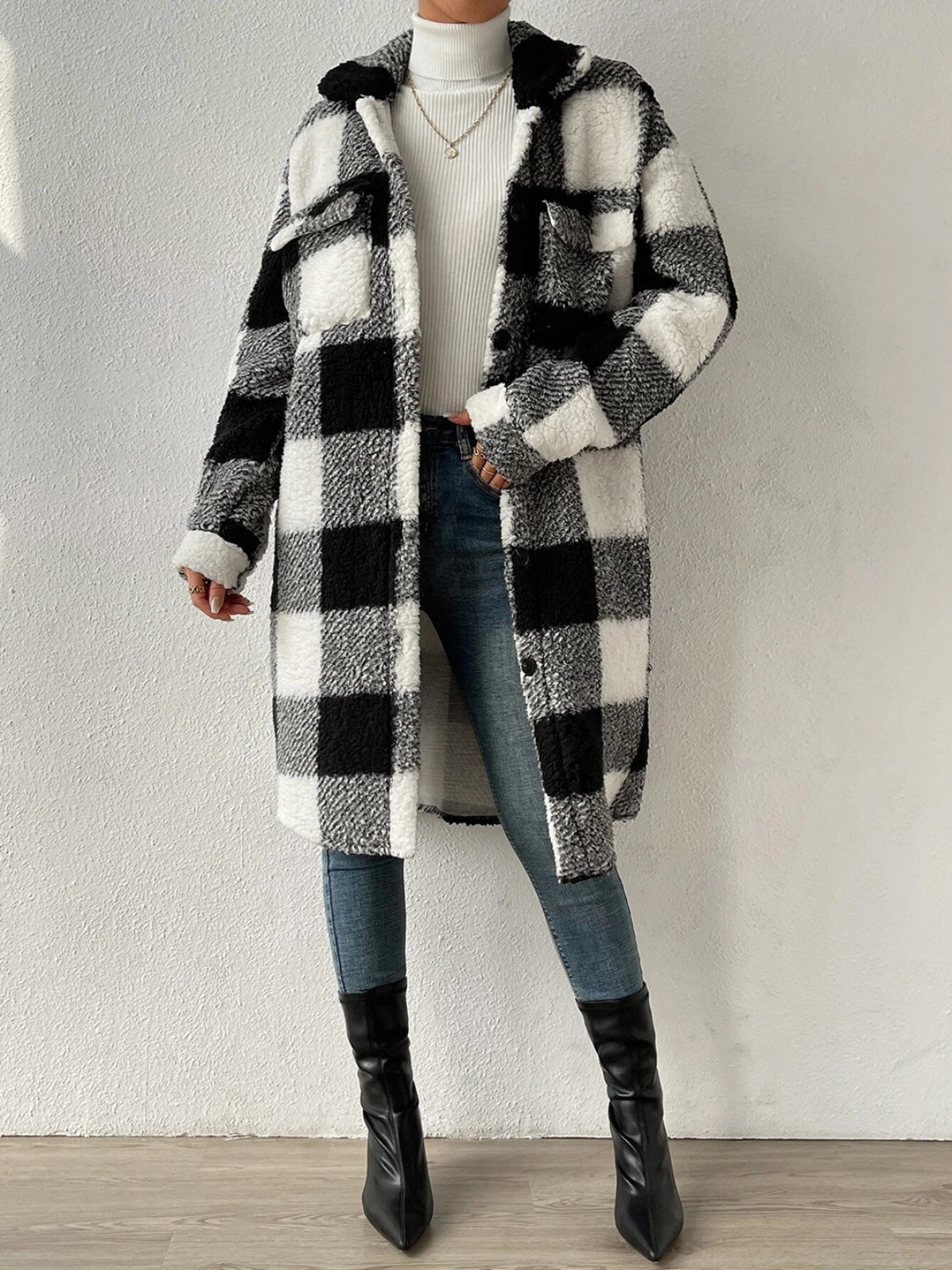 Plaid Collared Button Coat