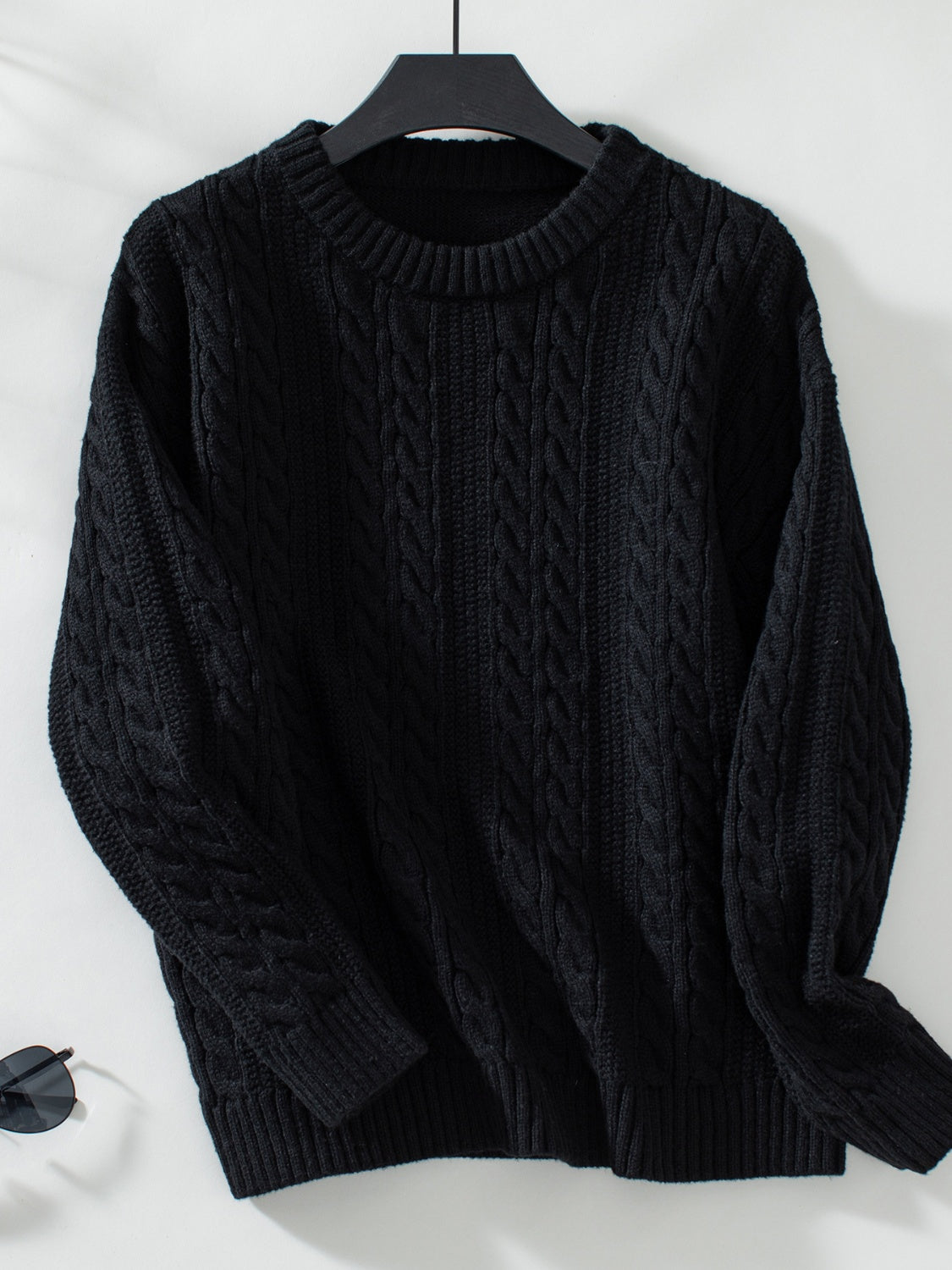 Plain Cable-Knit Sweater