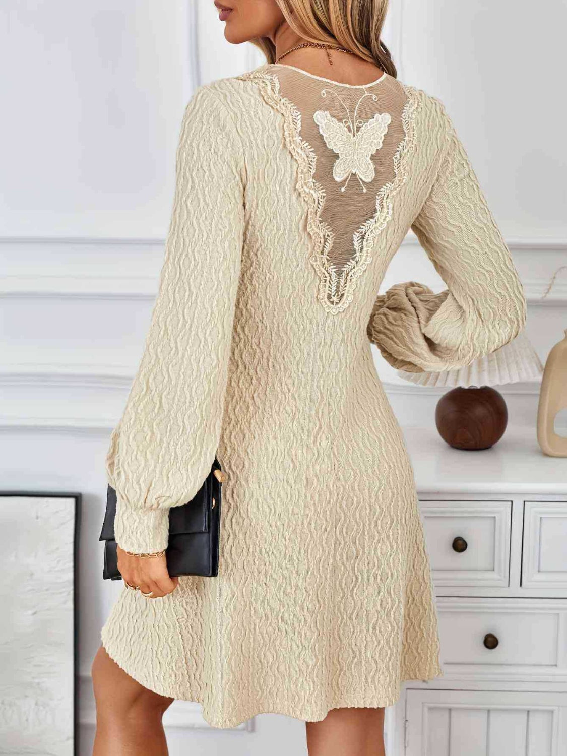 Butterfly Lace Detail V-Neck Dress