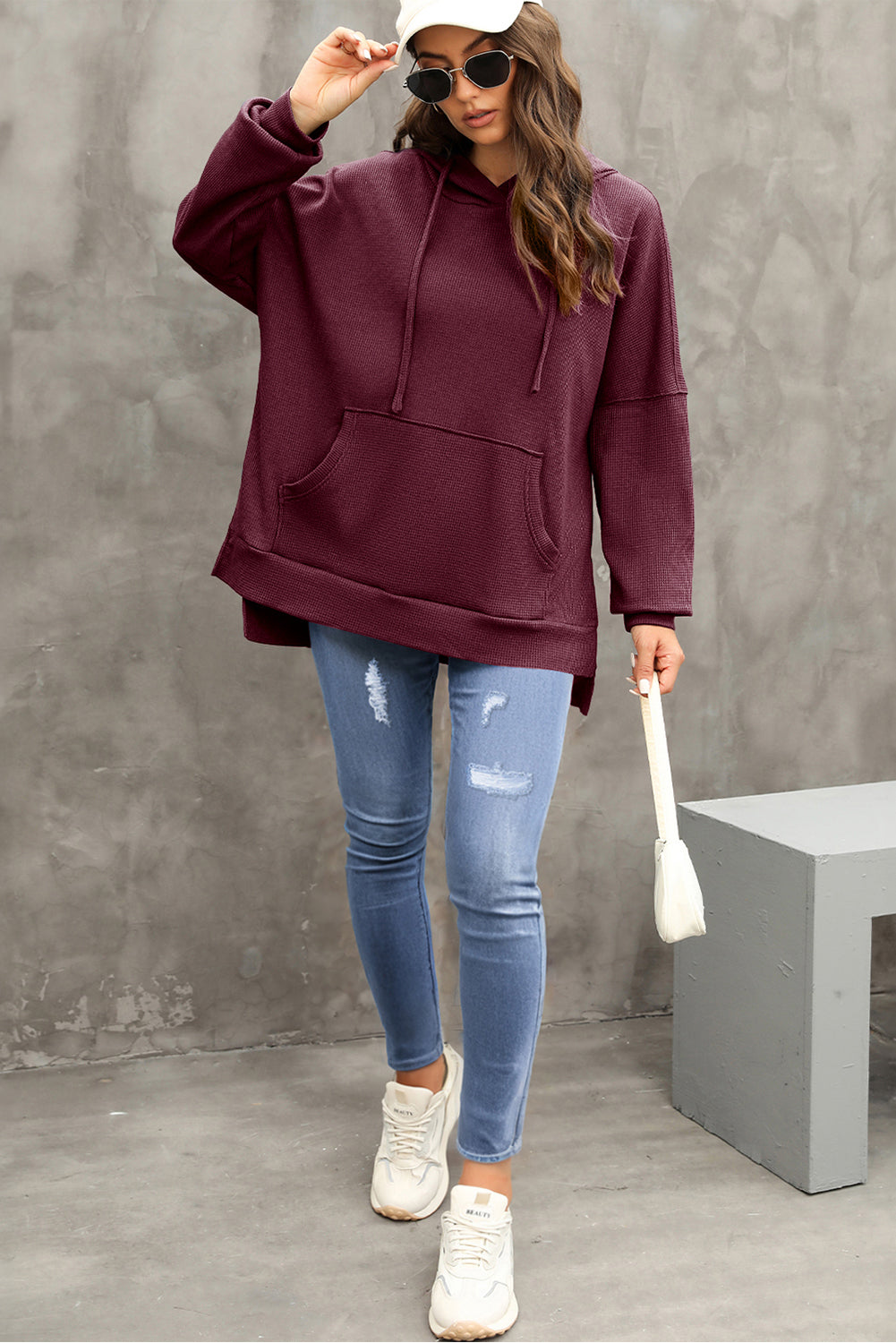 Waffle Knit Fleece Oversized Hoodie