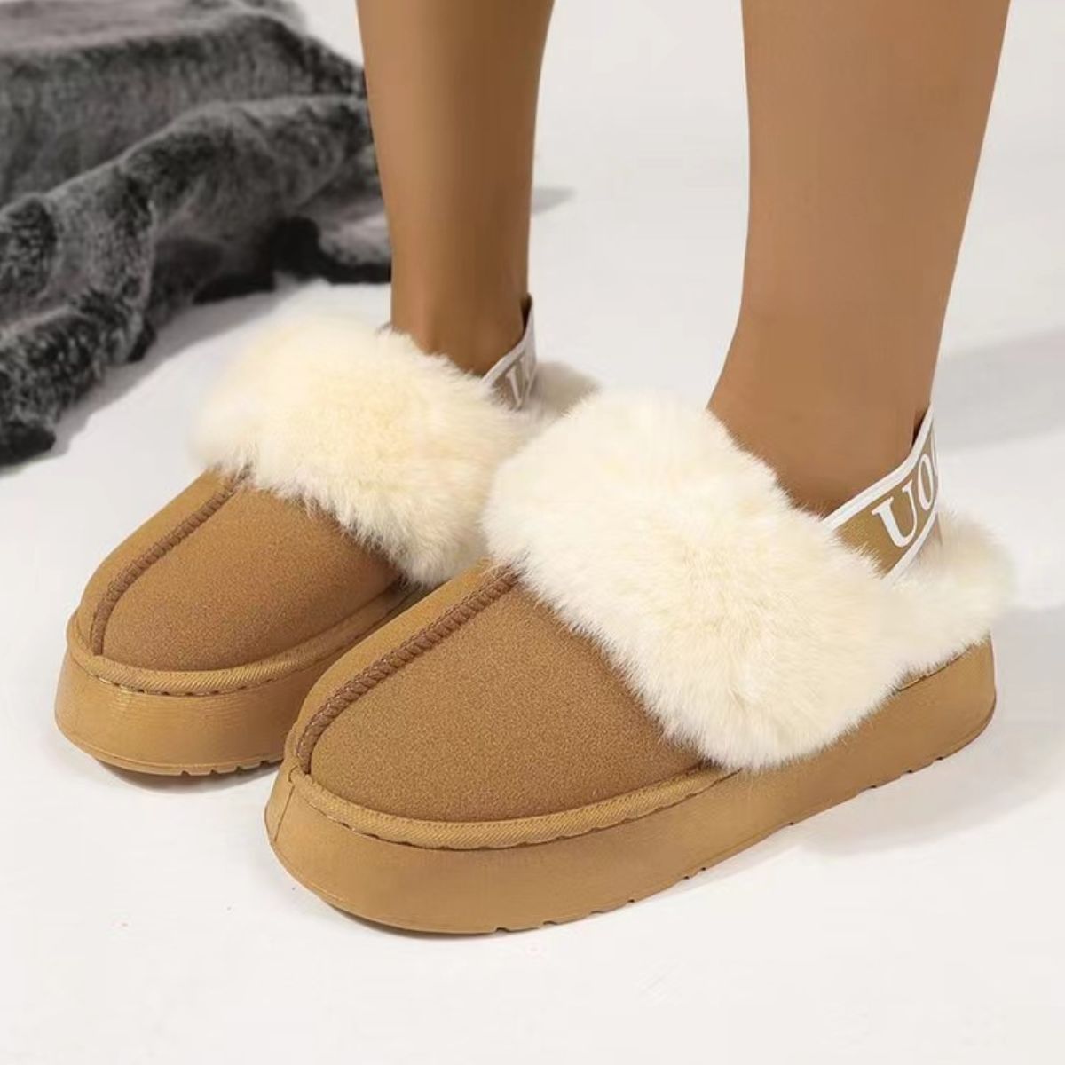 Plush Platform Slippers w/ Strap