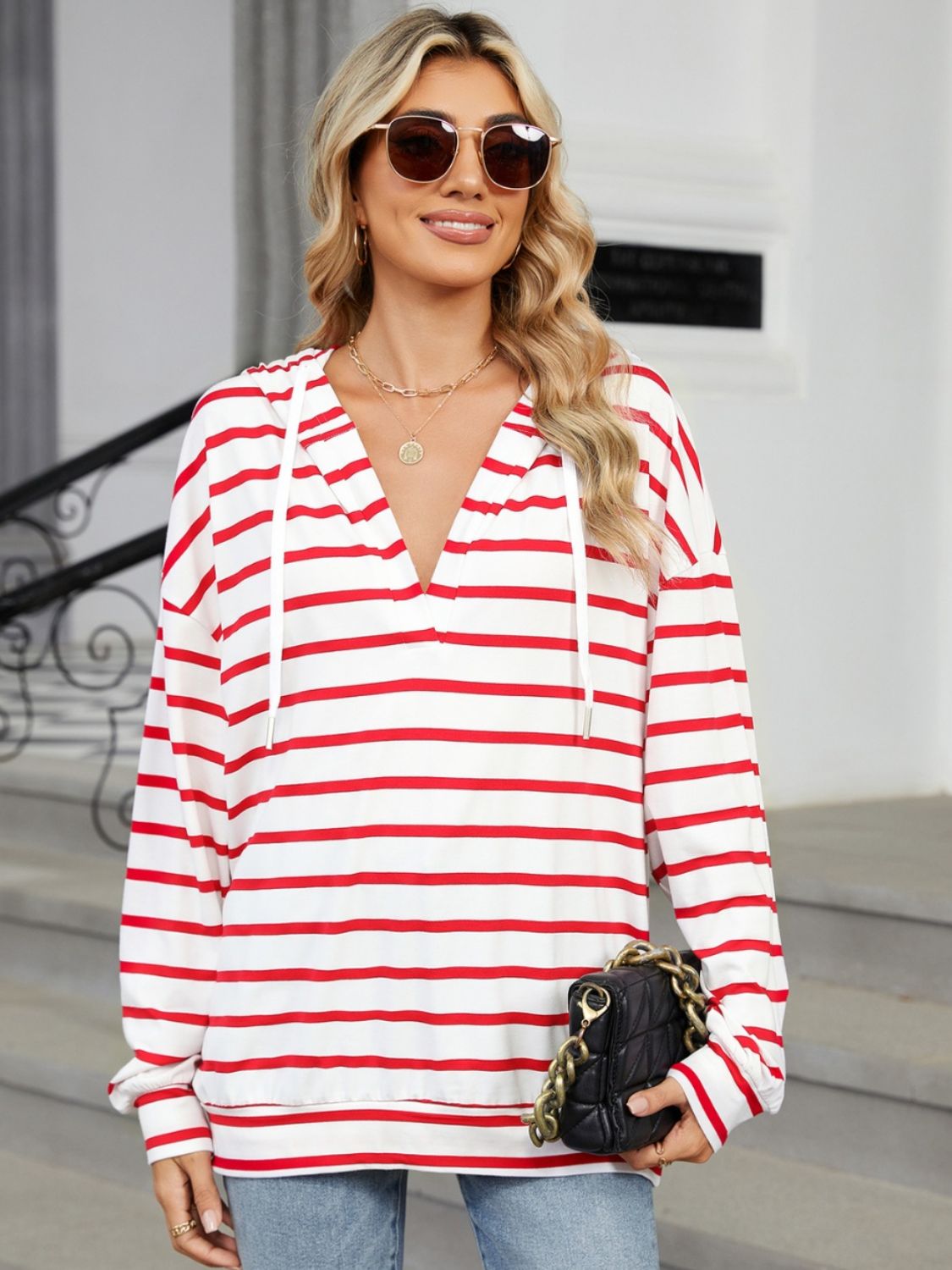 Drawstring Striped Hoodie