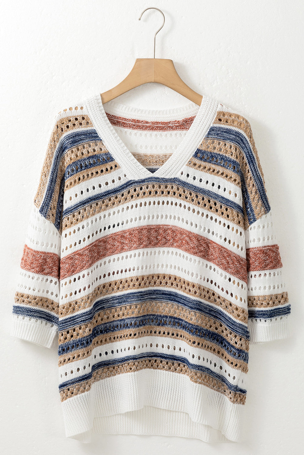 Multicolor Striped Half Sleeve Knitted Sweater