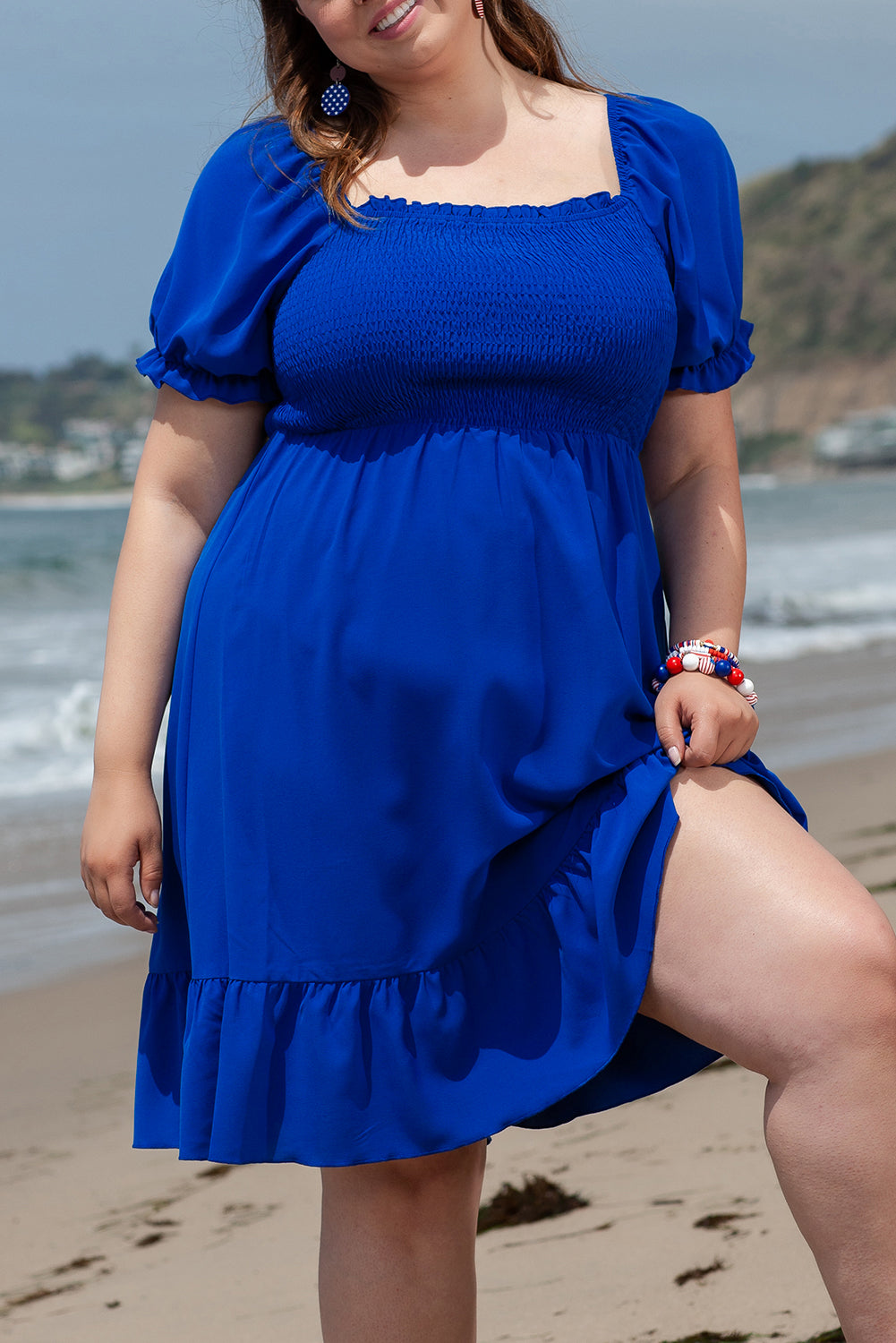 Plus Size Shirred Ruffled Mini Dress