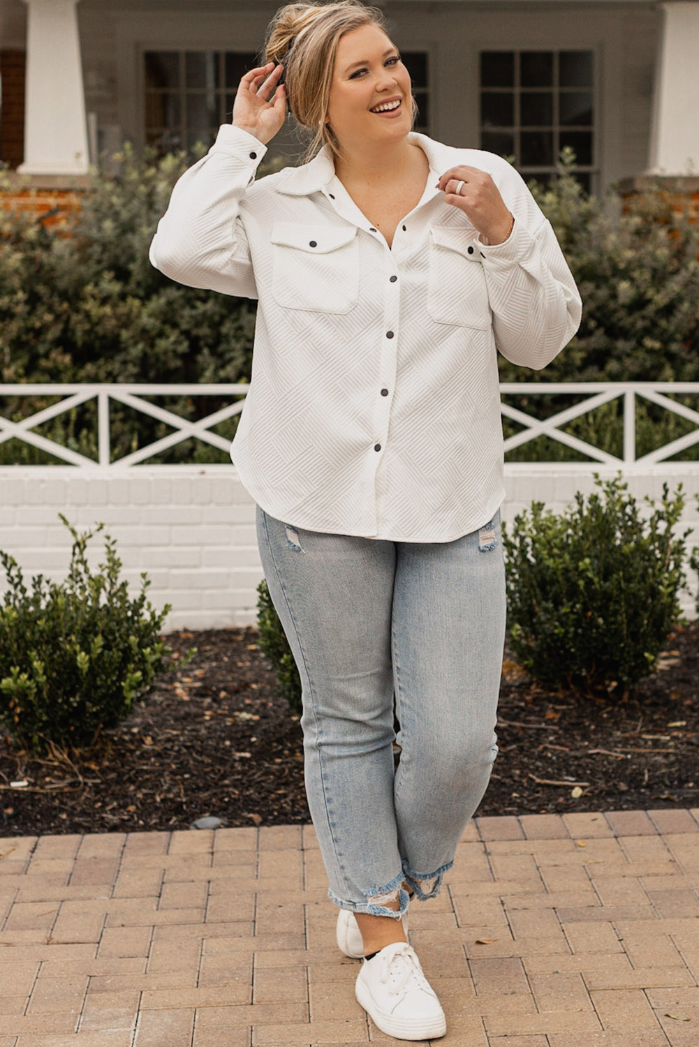 Plus Size Beige Textured Jacket