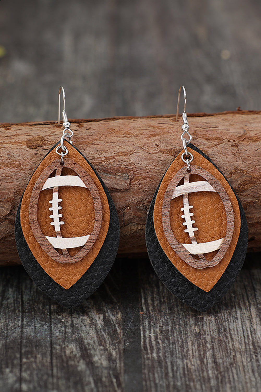 Football Shape Leather Earrings