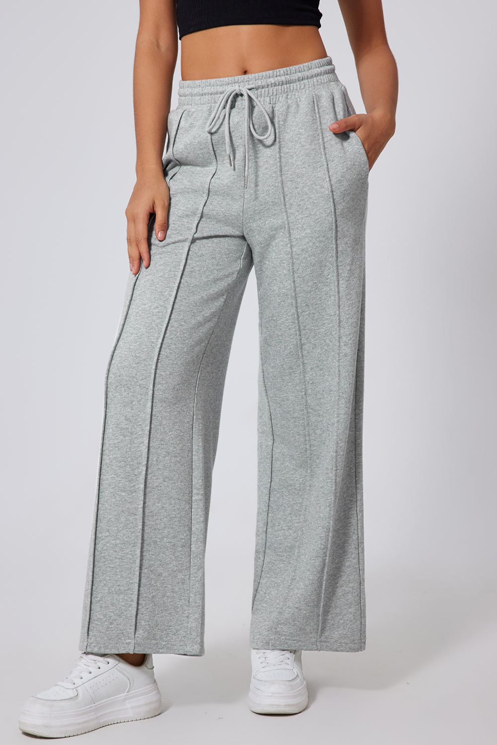 Seamed High Waist Wide Sweatpants