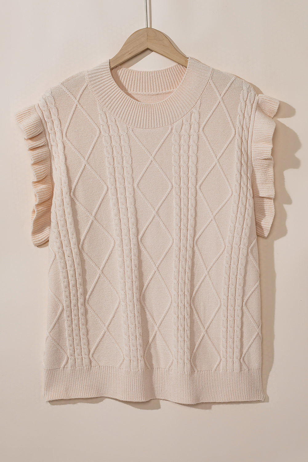 Plus Size Cable Knit Ruffled Sweater Top