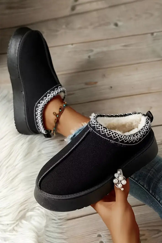 Black Suede Plush Lined Slippers