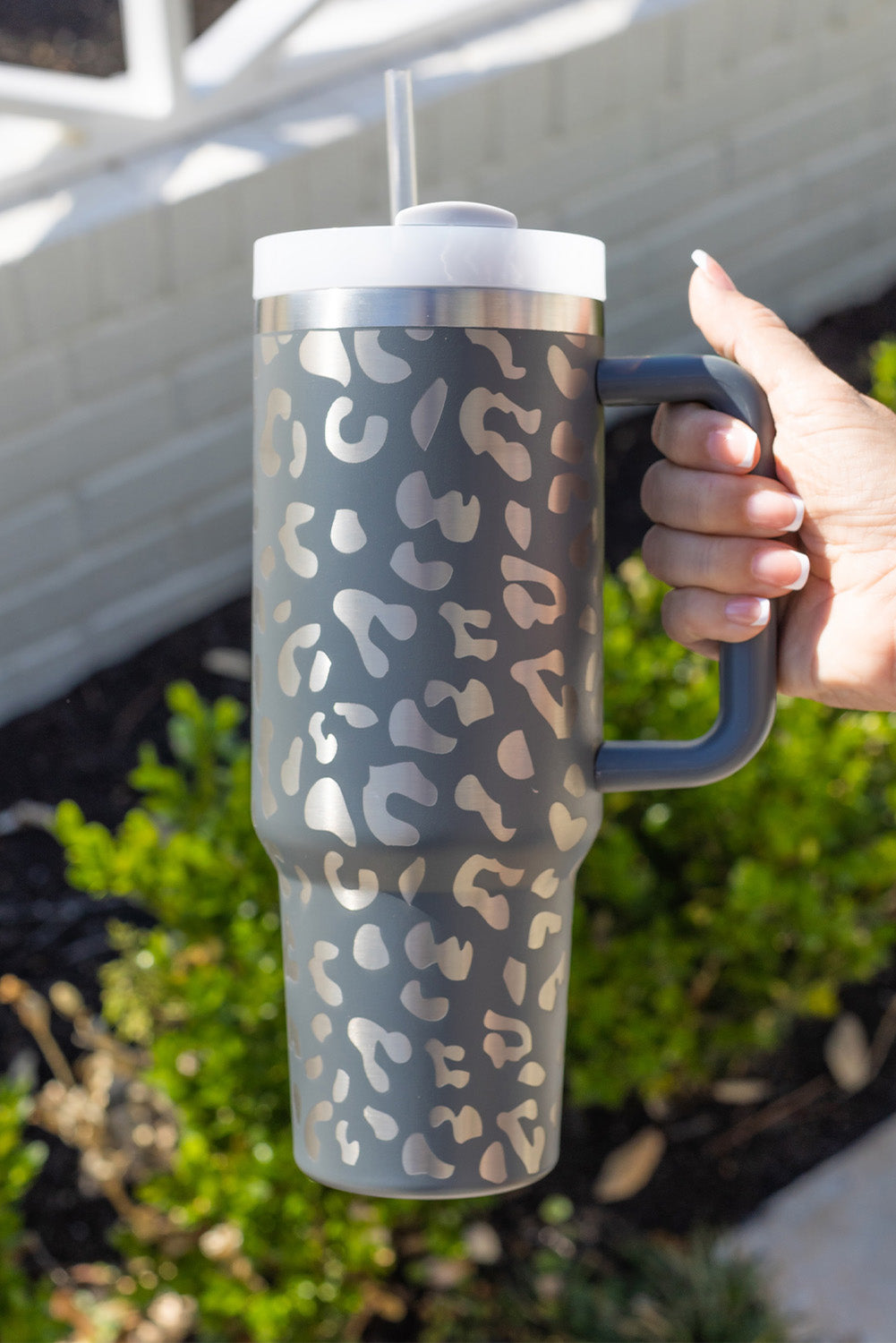 Gray Leopard Print Tumbler 40oz