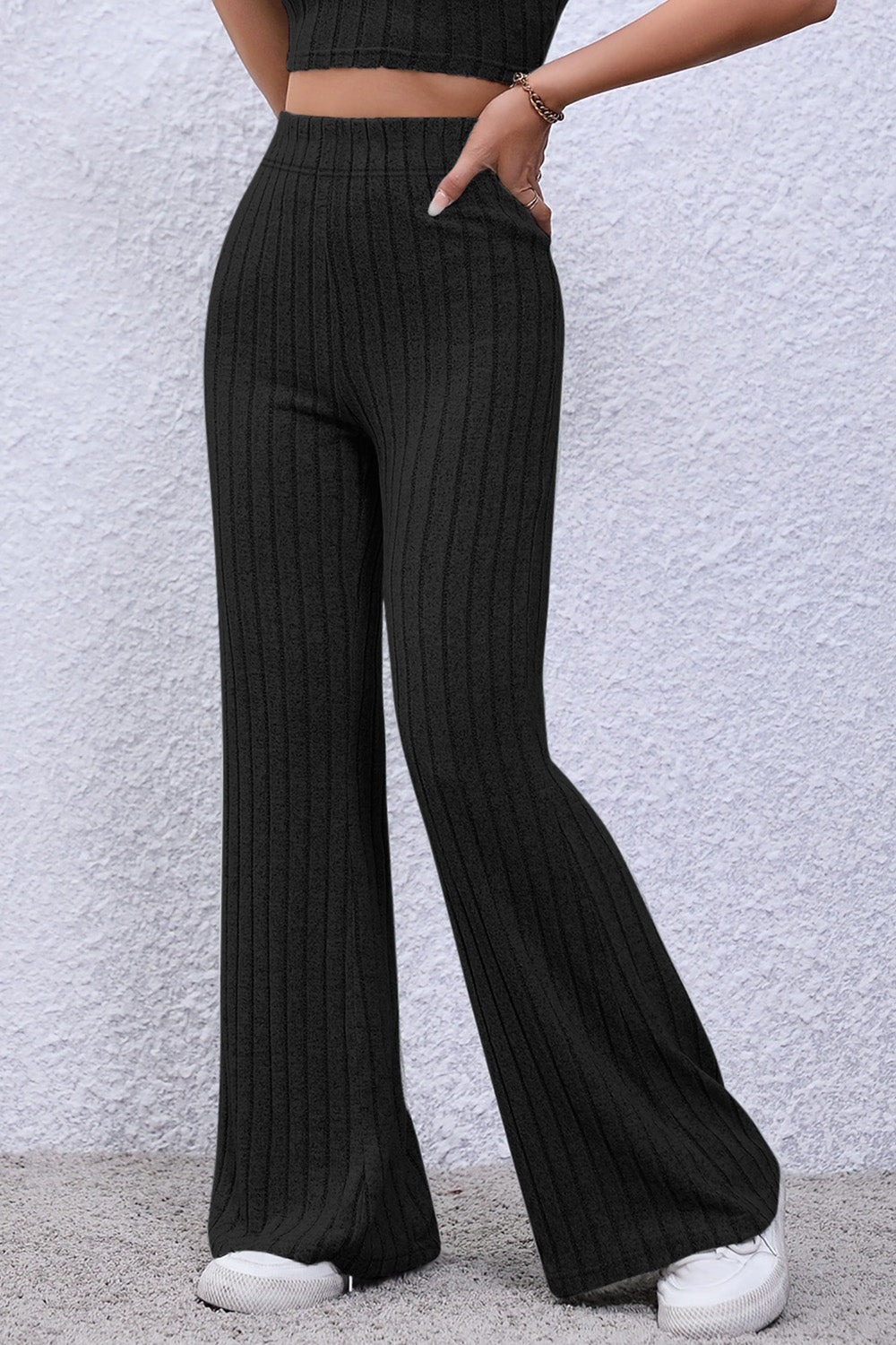 Ribbed High Waist Flare Pants