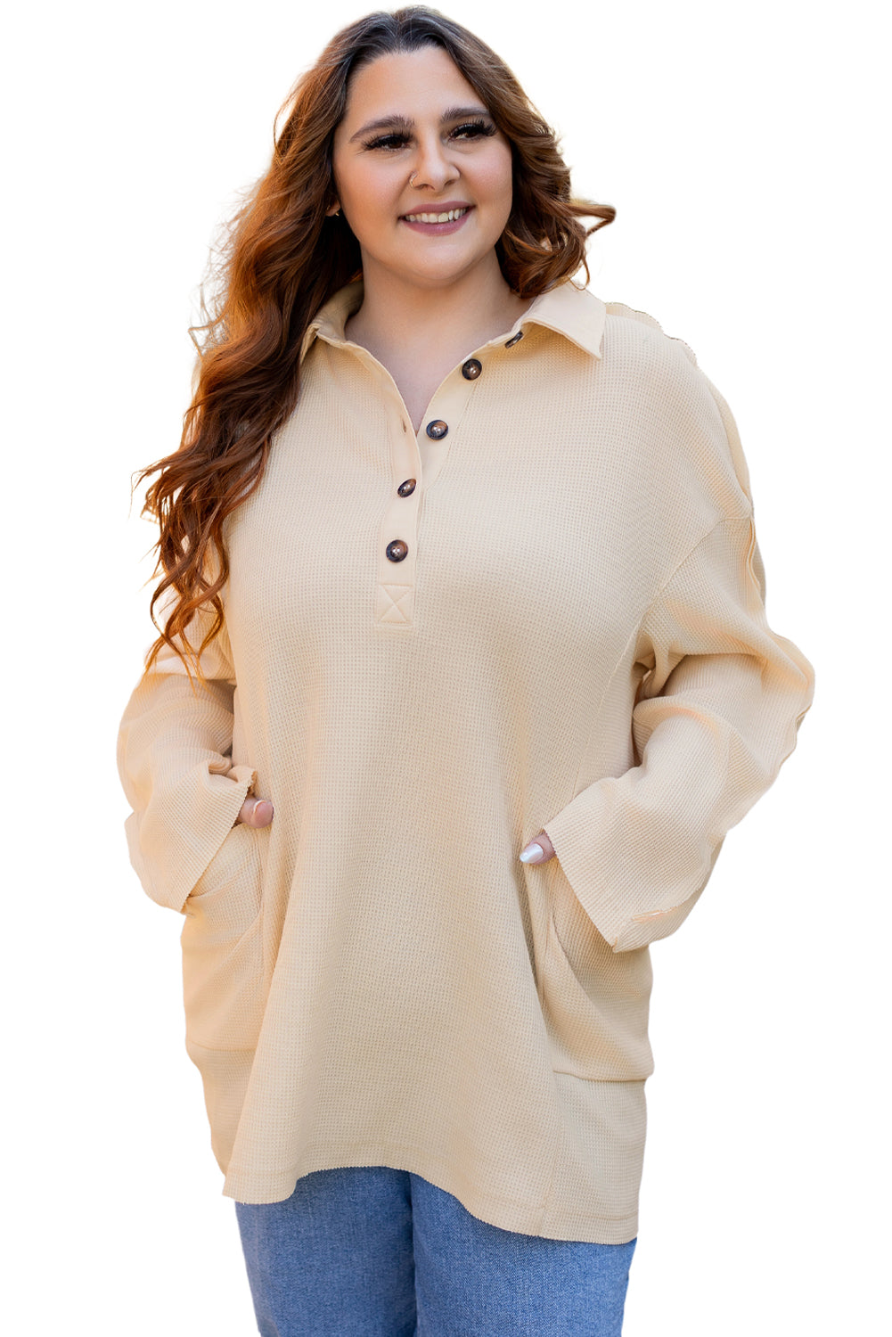 Plus Size Thermal Waffle Knit Henley Top