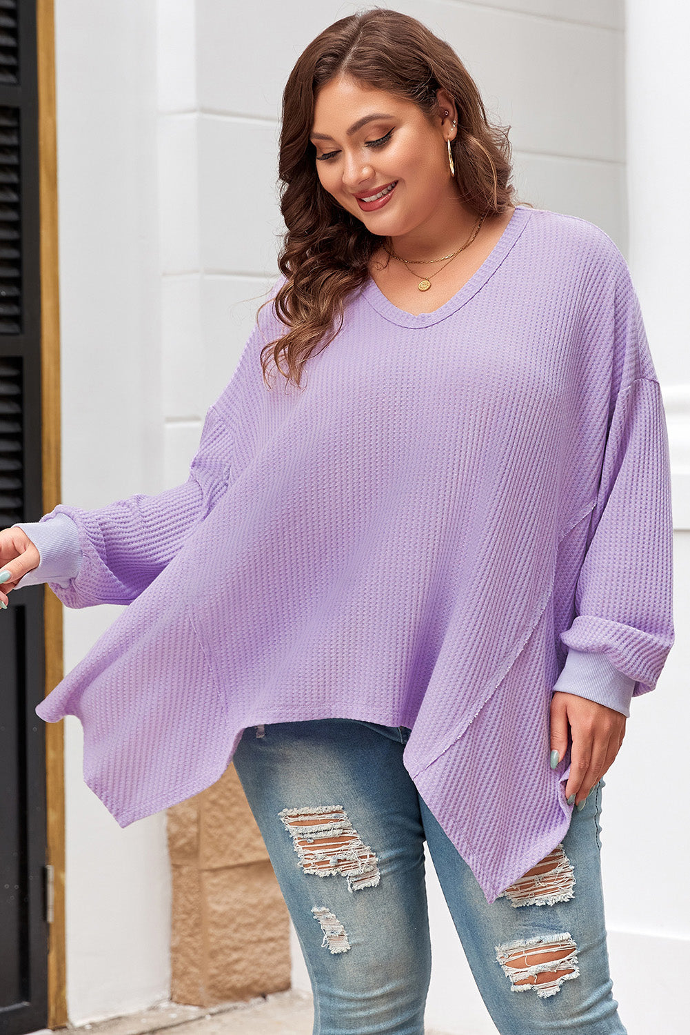 Plus Size Waffle Knit Flowy Top