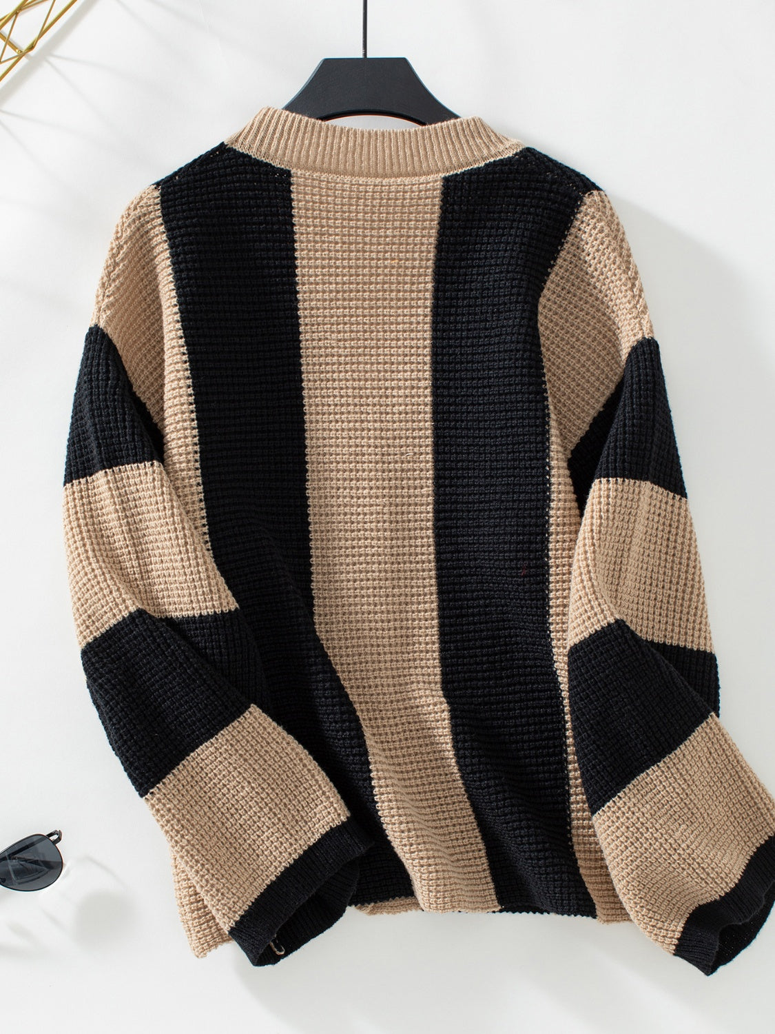 Waffle-Knit Striped Cardigan