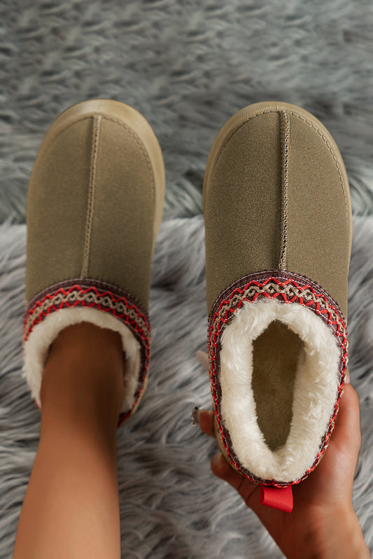 Sage Green Suede Plush Lined Slippers