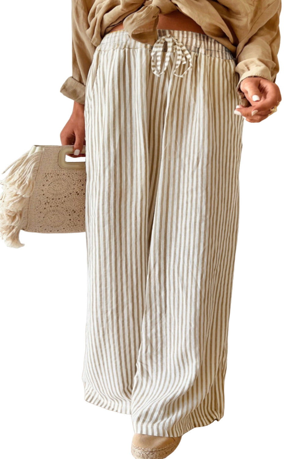 Plus Size Khaki Stripe High Waist Pants