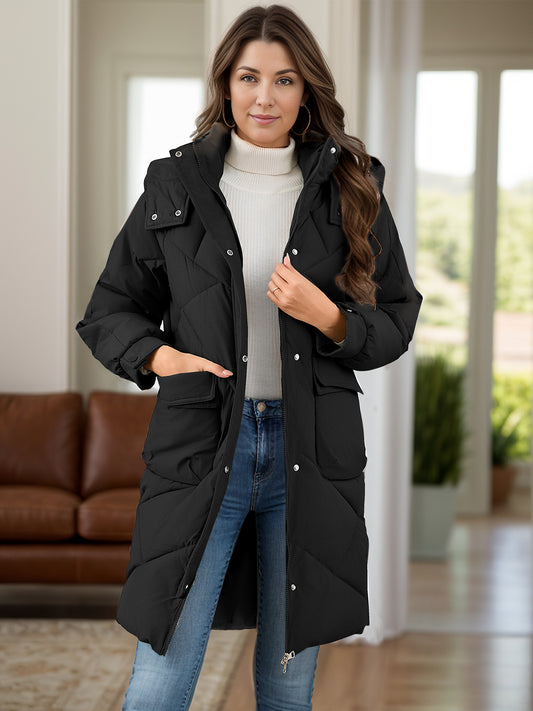 Longline Hooded Winter Coat with Pockets