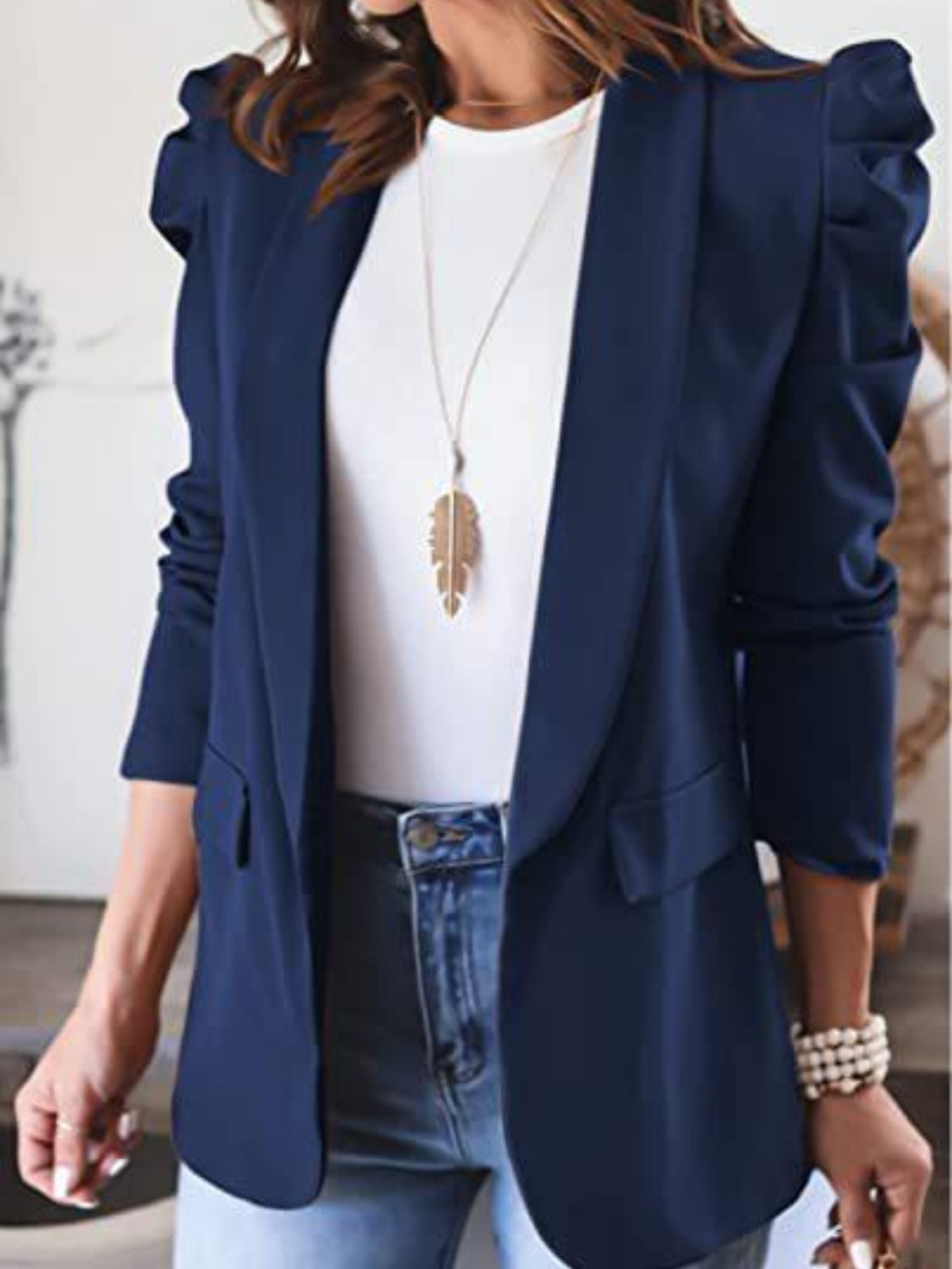 Collared Puff Sleeve Blazer