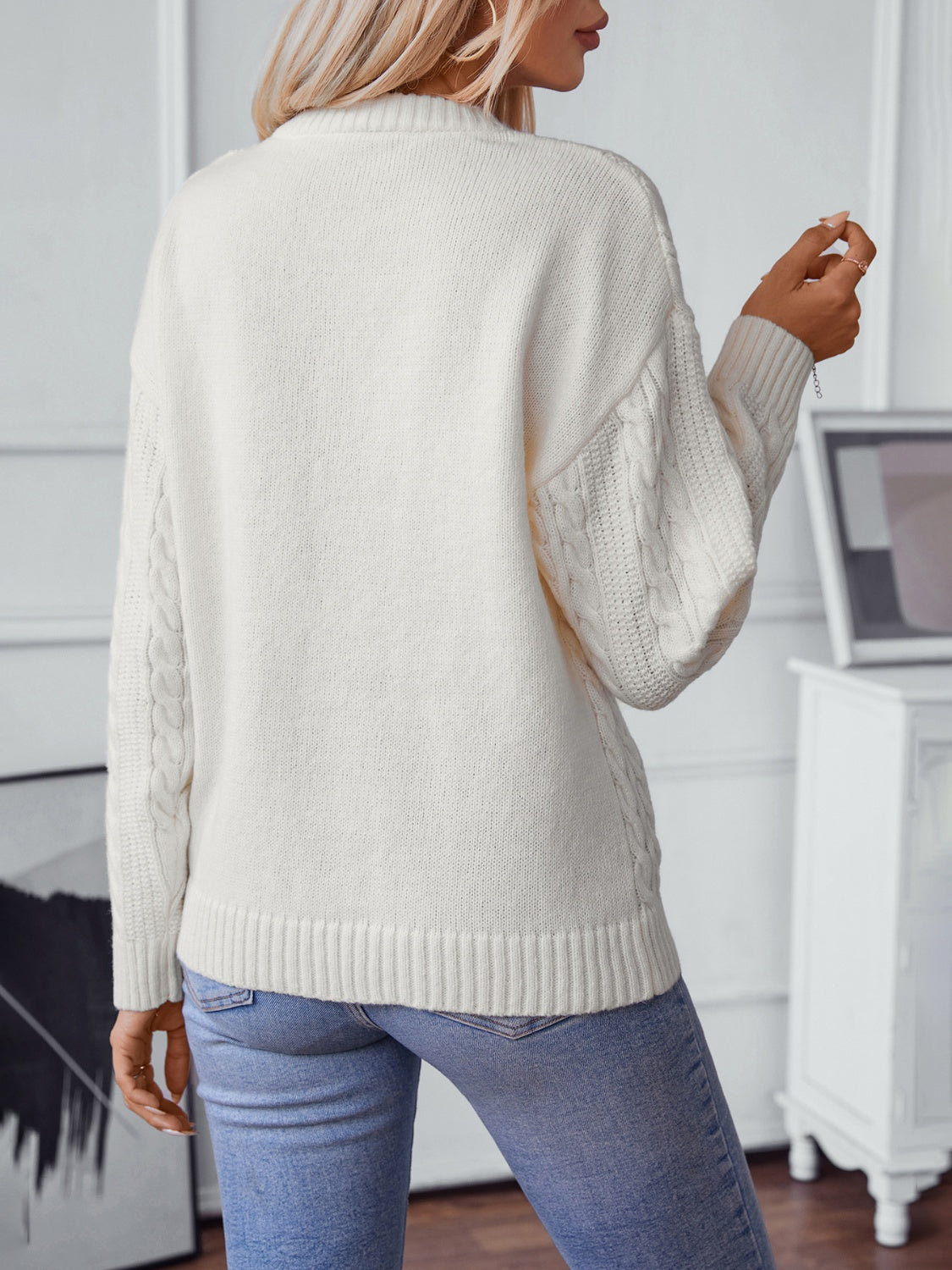 Plain Cable-Knit Sweater